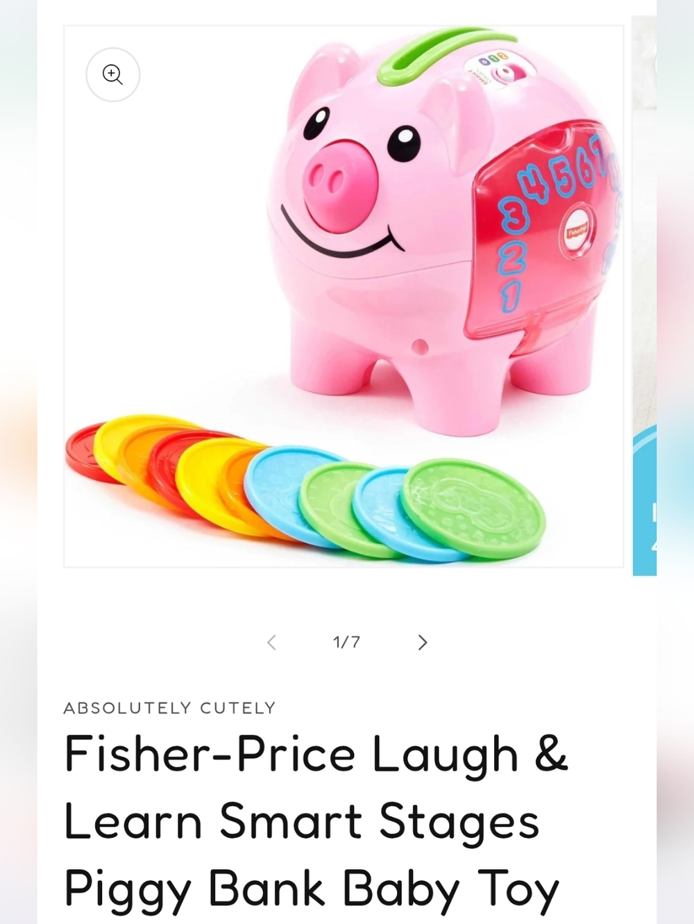Fisher-Price Pink Laugh & Learn Piggy Bank with Multicolored Coins